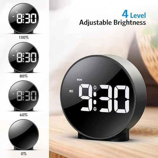 LED Digital Alarm Clock with Large Display Time Temperature Display 4 Levels Brightness Electronic Clocks Voice Activated Alarm Clocks for Bedroom, Study Room,Office, Hotel (Black)