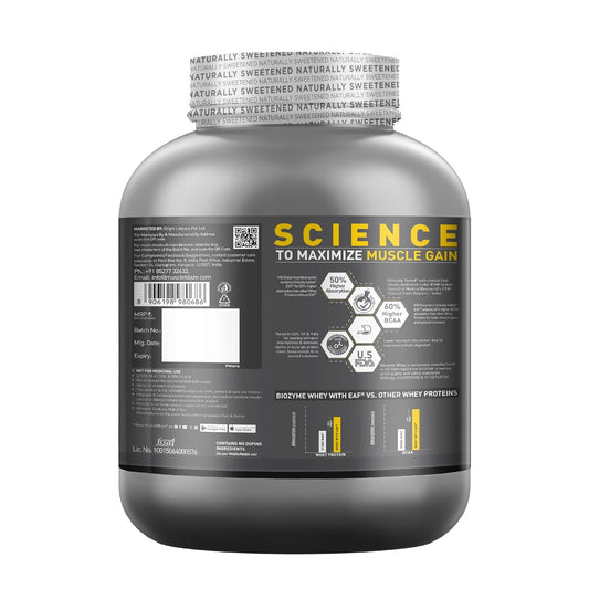 MuscleBlaze Biozyme Performance Whey Protein Powder | Naturally Sweetened (Less Sweet) | Chocolate (2kg / 4.4lbs) | 25g Protein Per Scoop | Clinically Tested 50% Higher Protein Absorption