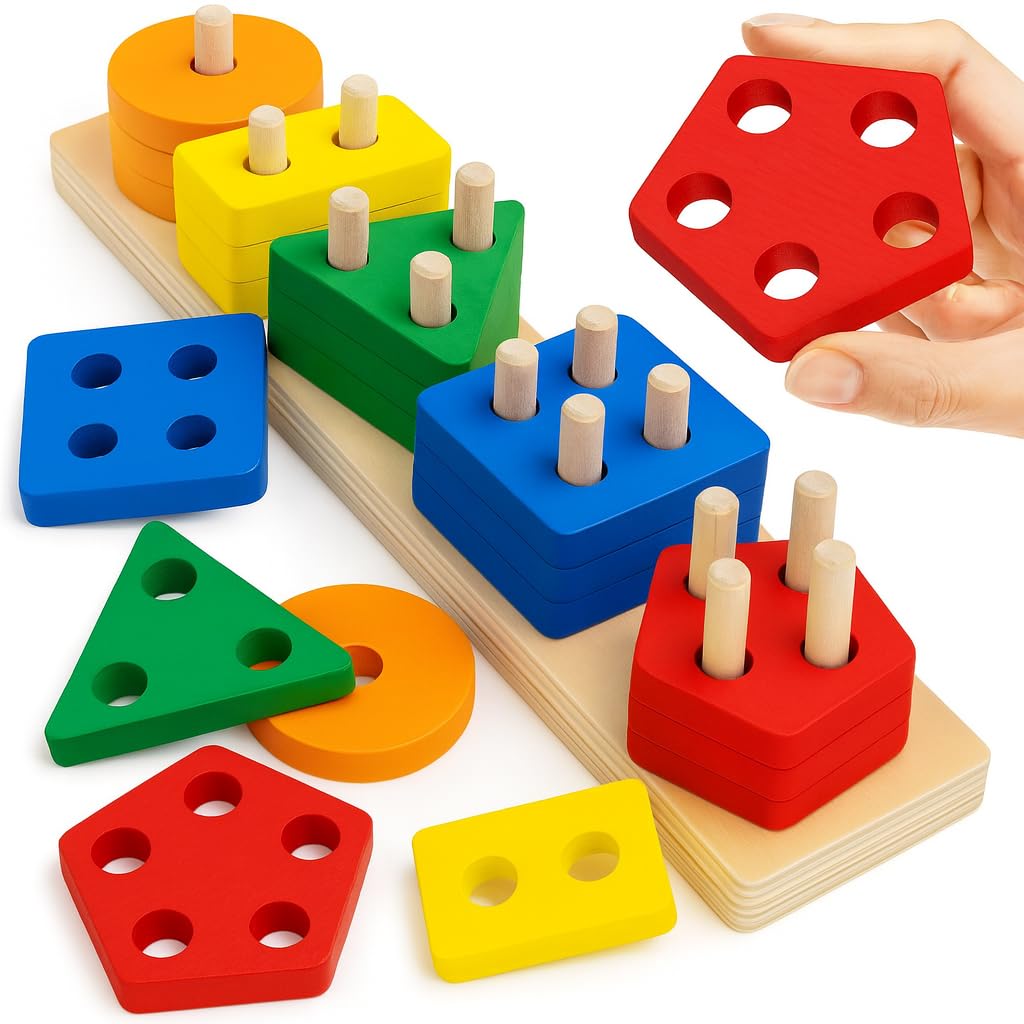 Fun4You Wooden Shape Sorting/Sorter Puzzle – Montessori Pattern Block Toy for Kids | Educational Learning Game for 3+ Years | Brain Development & Motor Skills Toy