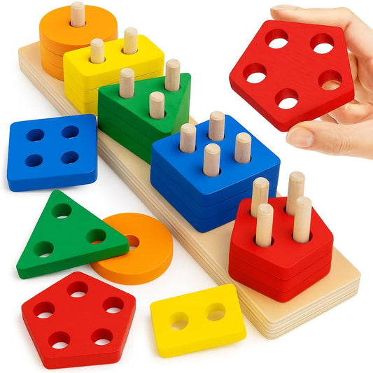 Fun4You Wooden Shape Sorting/Sorter Puzzle – Montessori Pattern Block Toy for Kids | Educational Learning Game for 3+ Years | Brain Development & Motor Skills Toy